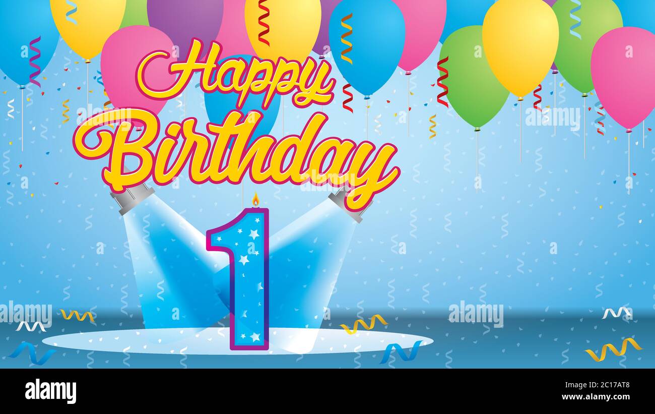 Happy Birthday 1 Greeting card. Candle lit in the form of a number
