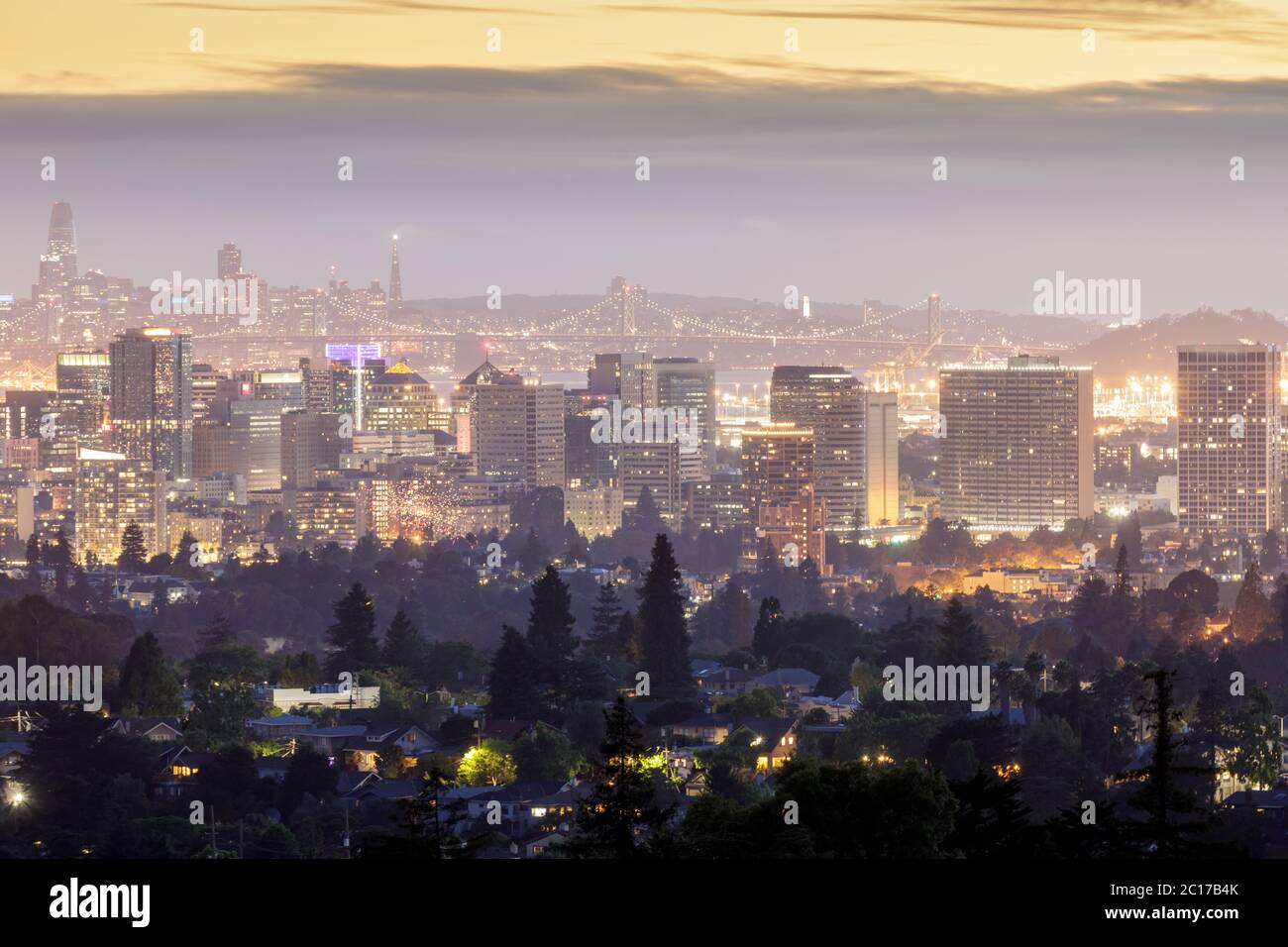 Oakland and San Francisco Skylines via Oakland Hill Stock Photo - Alamy