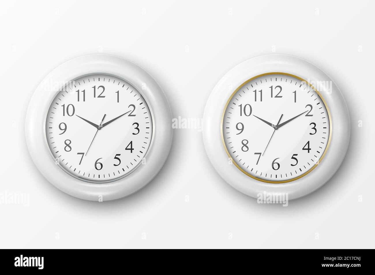 Vector 3d Realistic Simple Round White and Black Wall Office Clock with ...