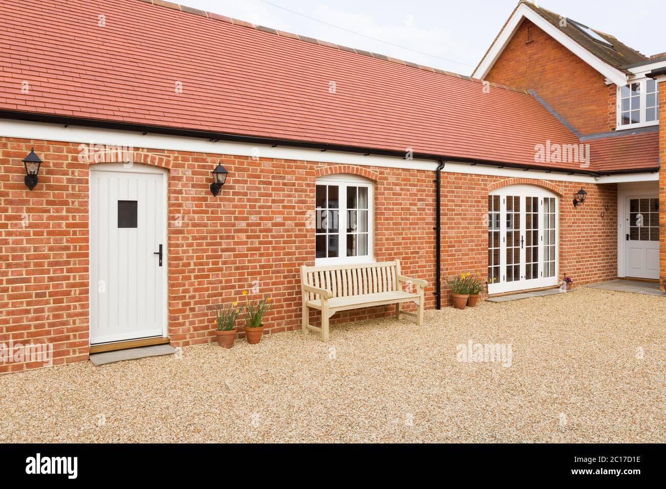 Home extension or addition, UK barn conversion to provide a single storey granny annexe, annex Stock Photo