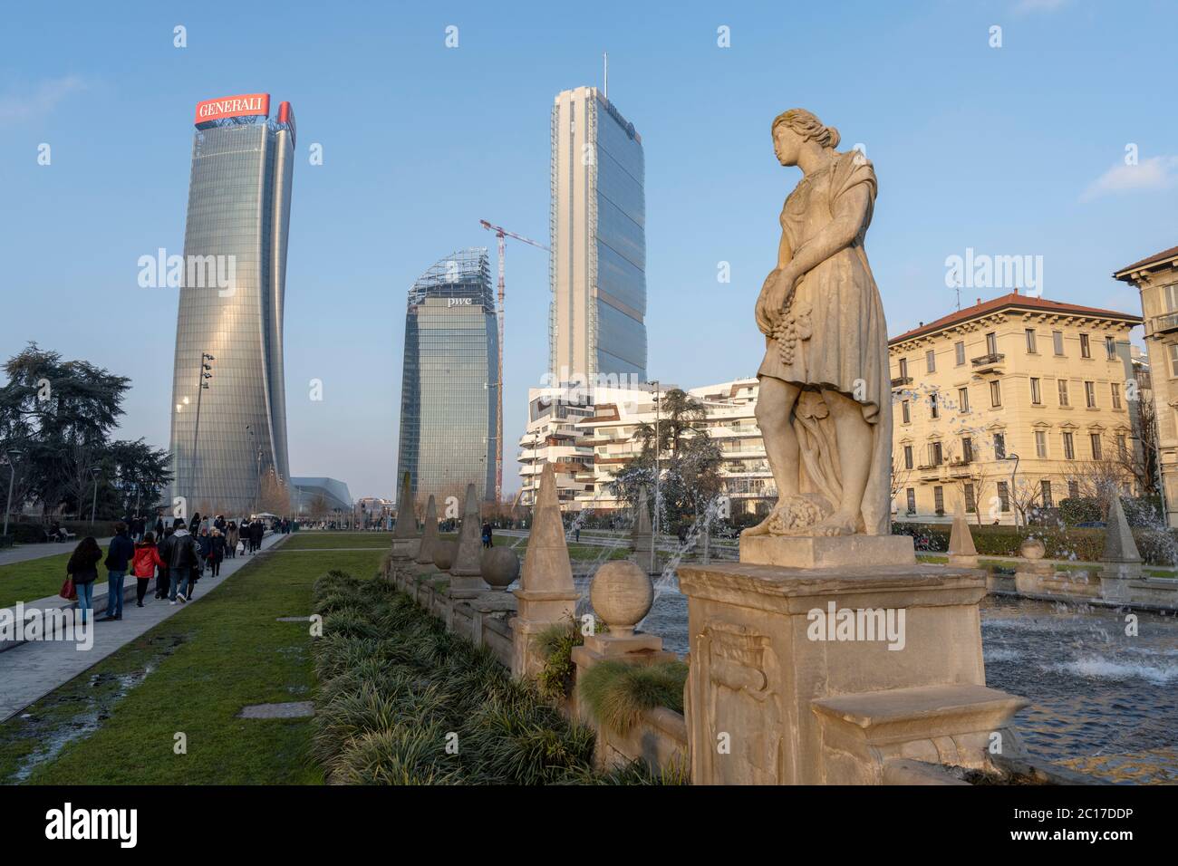 Milan, Lombardy, Italy fountain of the Four Seasons at Citylife Stock