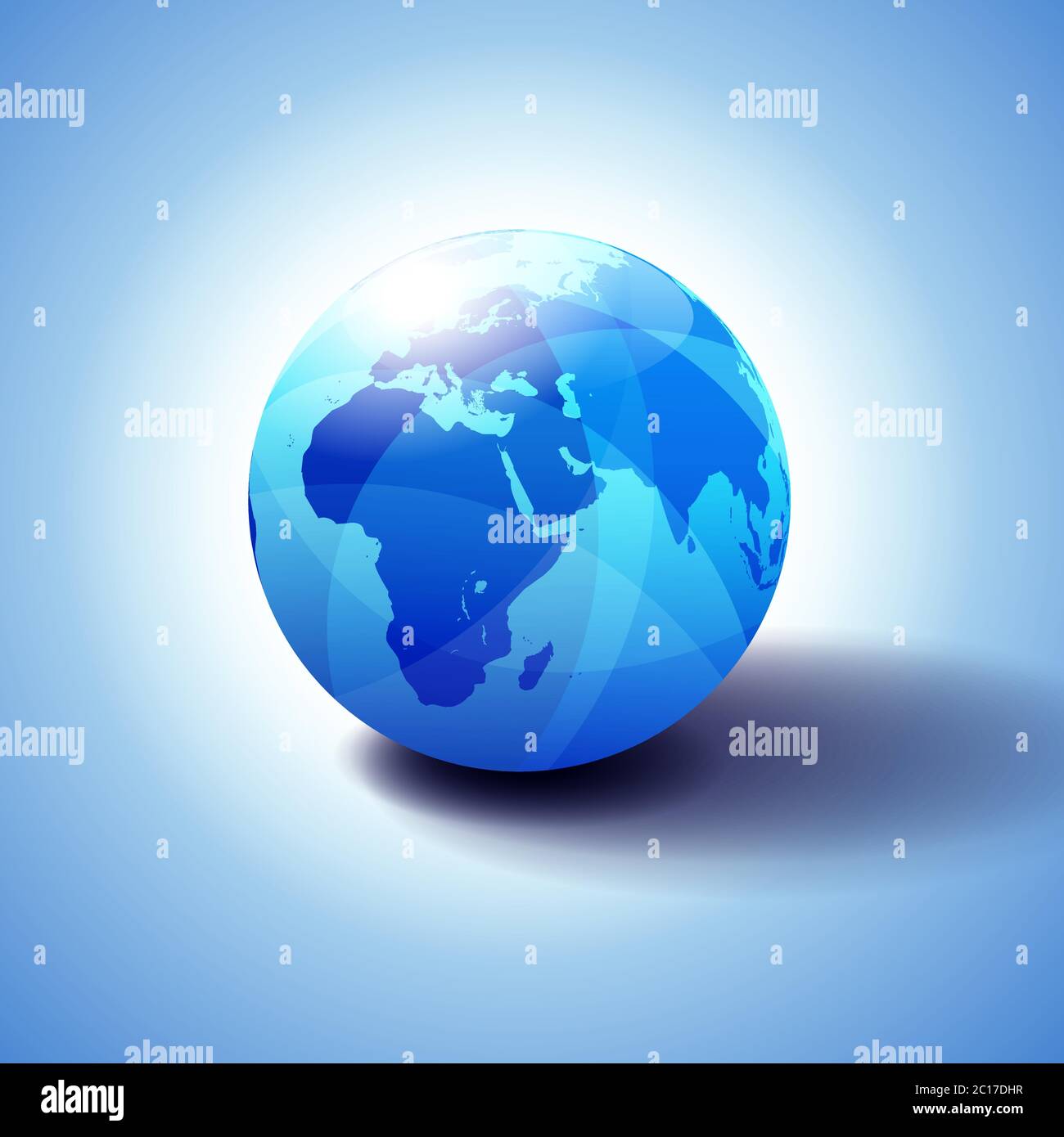 Africa, Middle East, Arabia and India Background with Globe Icon 3D illustration, Glossy, Shiny Sphere with Global Map in Subtle Blues Stock Vector