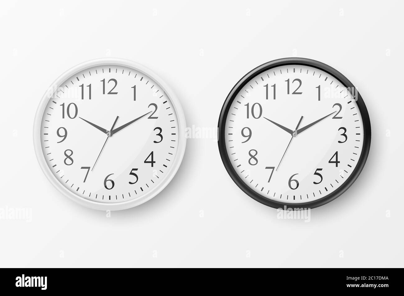Vector 3d Realistic Simple Round White and Black Wall Office Clock with ...