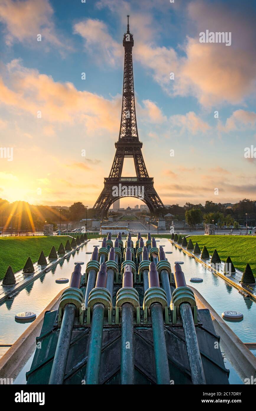 Sunrise at the Eiffel tower, Paris Stock Photo