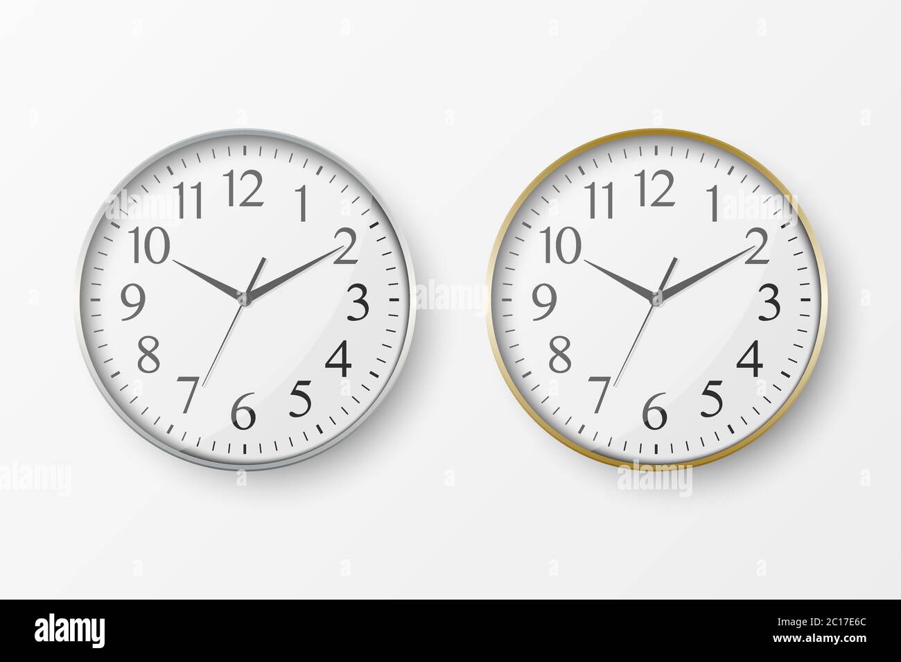 Vector 3d Realistic Simple Round Silver and Golden Wall Office Clock ...