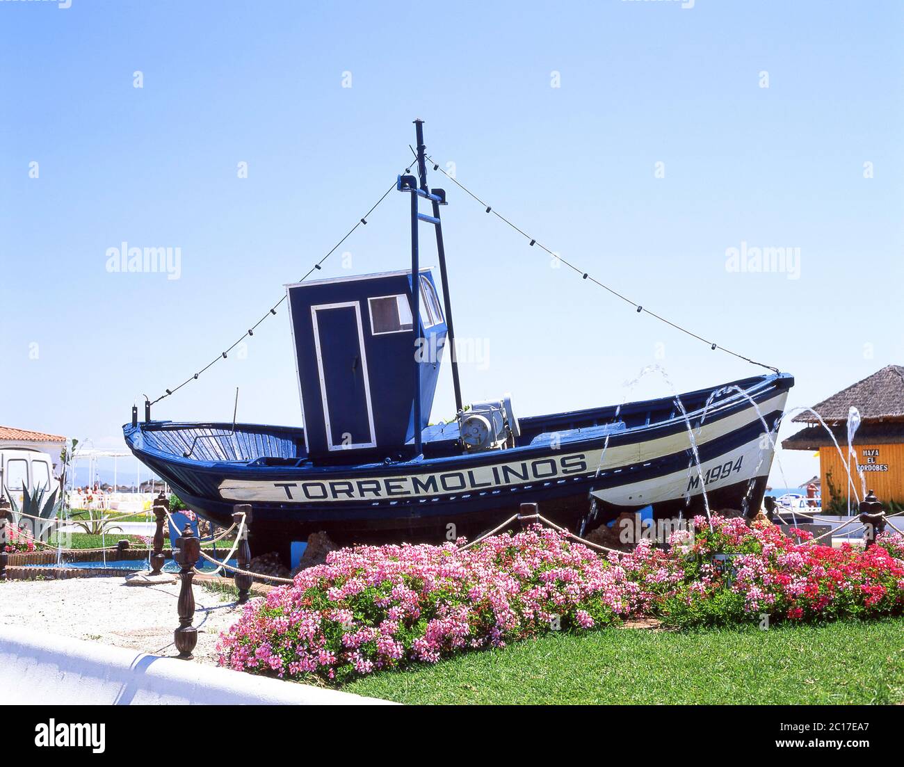 Fishing boat resort sign , Torremolinos, Costa del Sol, Malaga Province, Andalucia (Andalusia), Kingdom of Spain Stock Photo