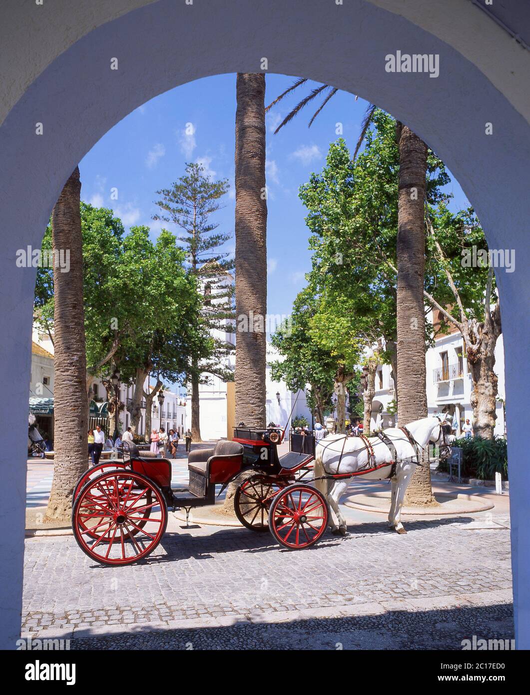 Horse carriage, Plaza Balcon De Europa, Nerja, Costa del Sol, Malaga Province, Andalucia, Spain Stock Photo