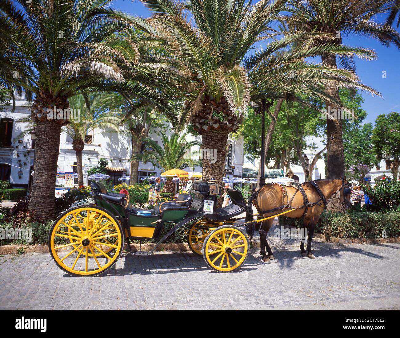 Horse carriage, Plaza Balcon De Europa, Nerja, Costa del Sol, Malaga Province, Andalucia, Spain Stock Photo