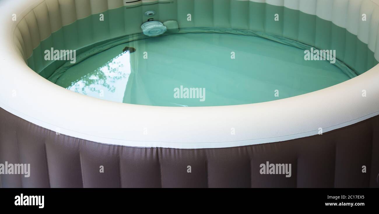 Inflatable Hot Tub Spa Bubble Massage Portable Jacuzzi Home Spa Stock Photo