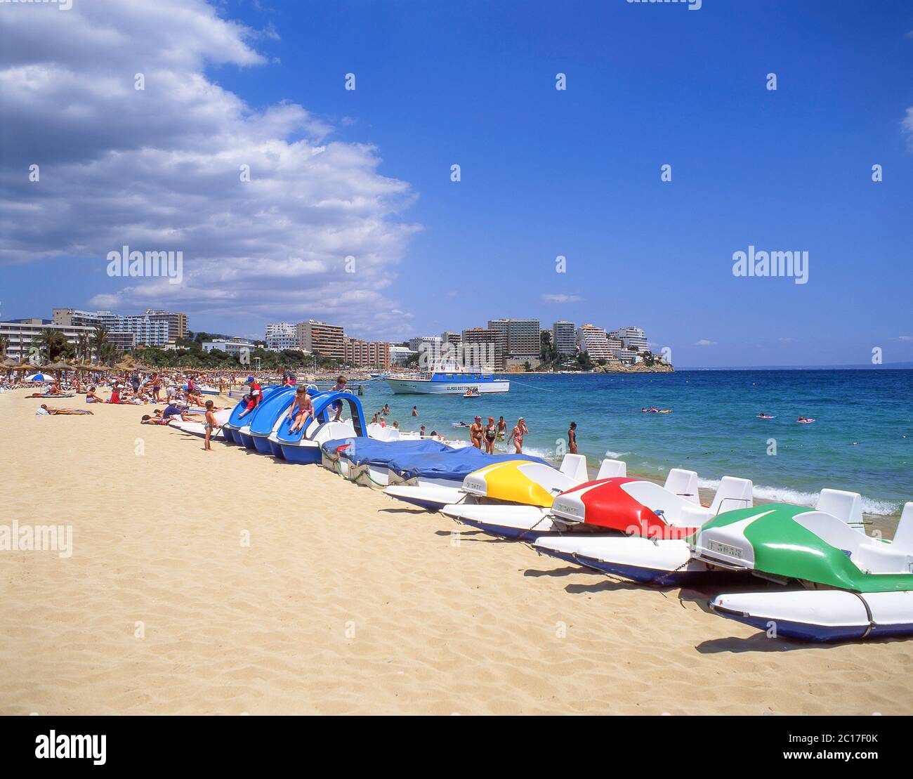Beach and resort view, Magaluf, Calvià Municipality, Majorca (Mallorca), Balearic Islands, Spain Stock Photo