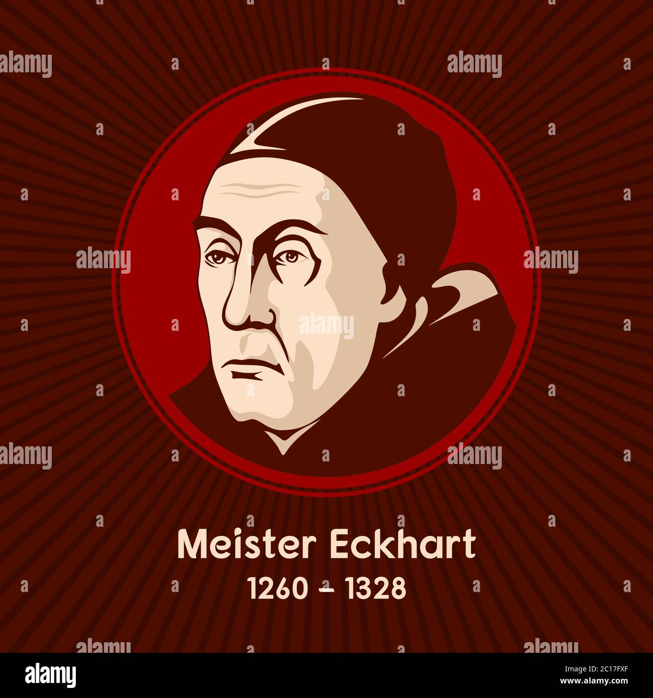 Meister Eckhart (1260-1328) was a German theologian, philosopher and mystic. Stock Vector