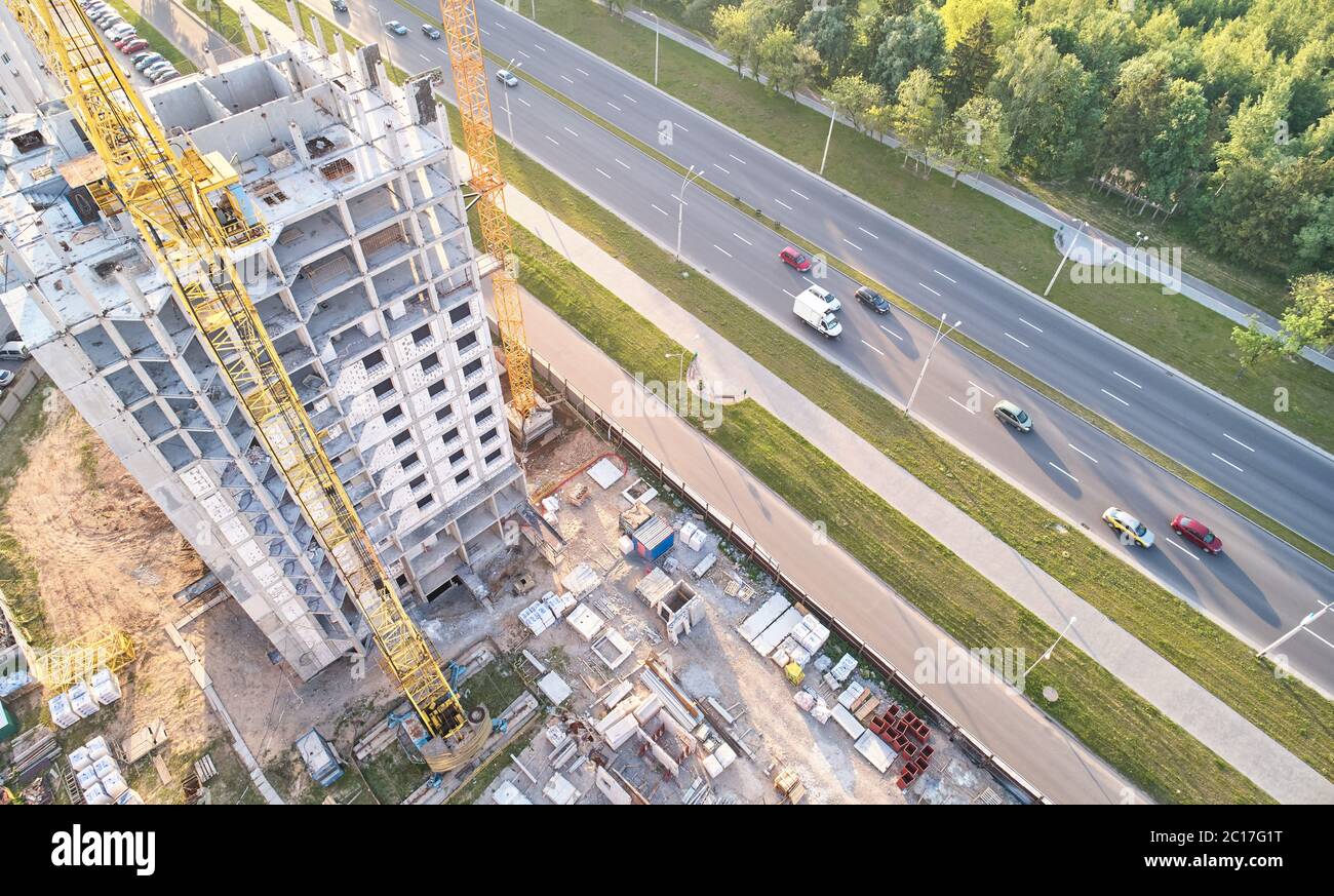 Building apartment theme. Build area aerial drone view Stock Photo