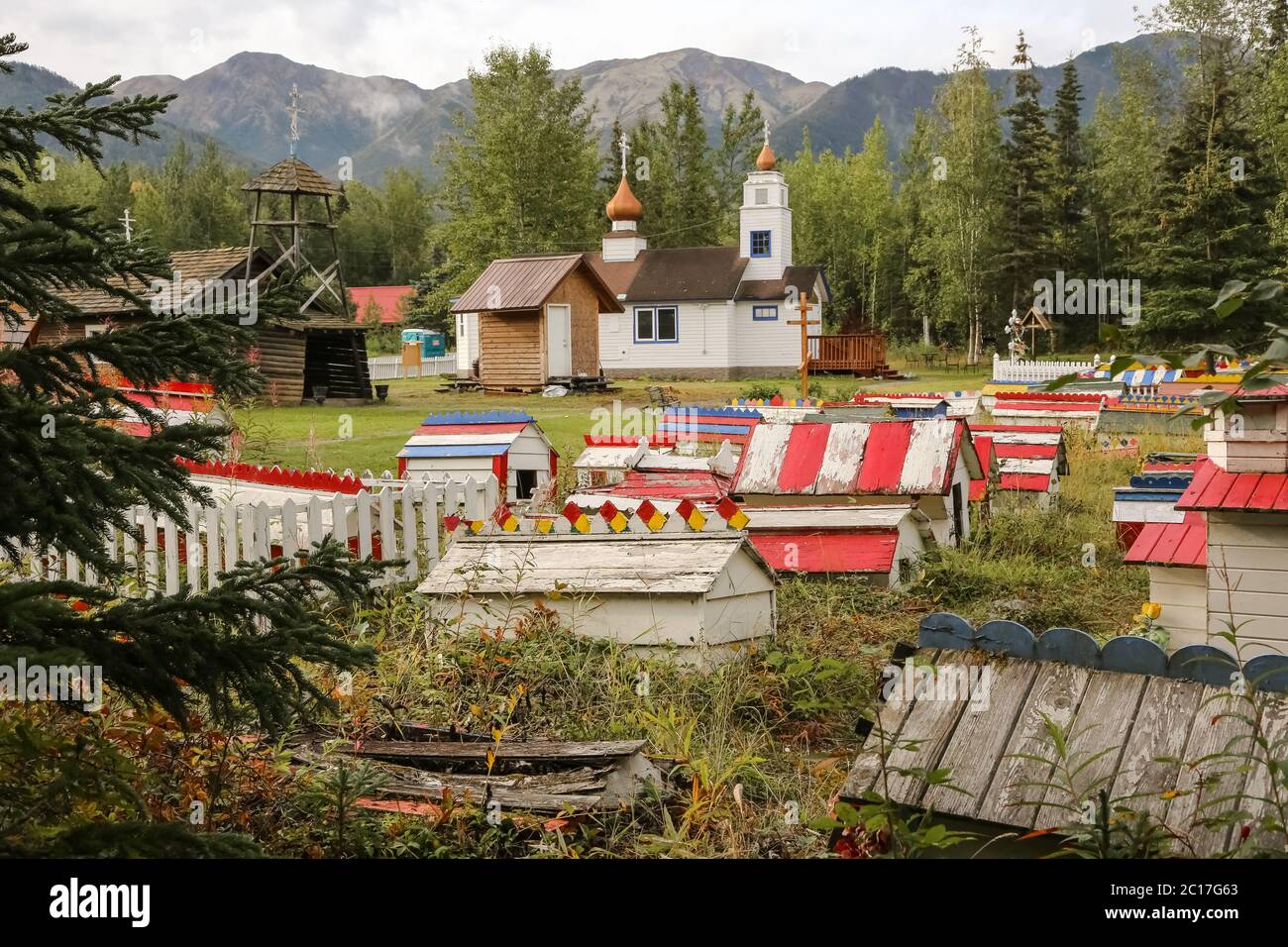 Russianorthodox Eklutna Cemetery with its colorful graves and spirit