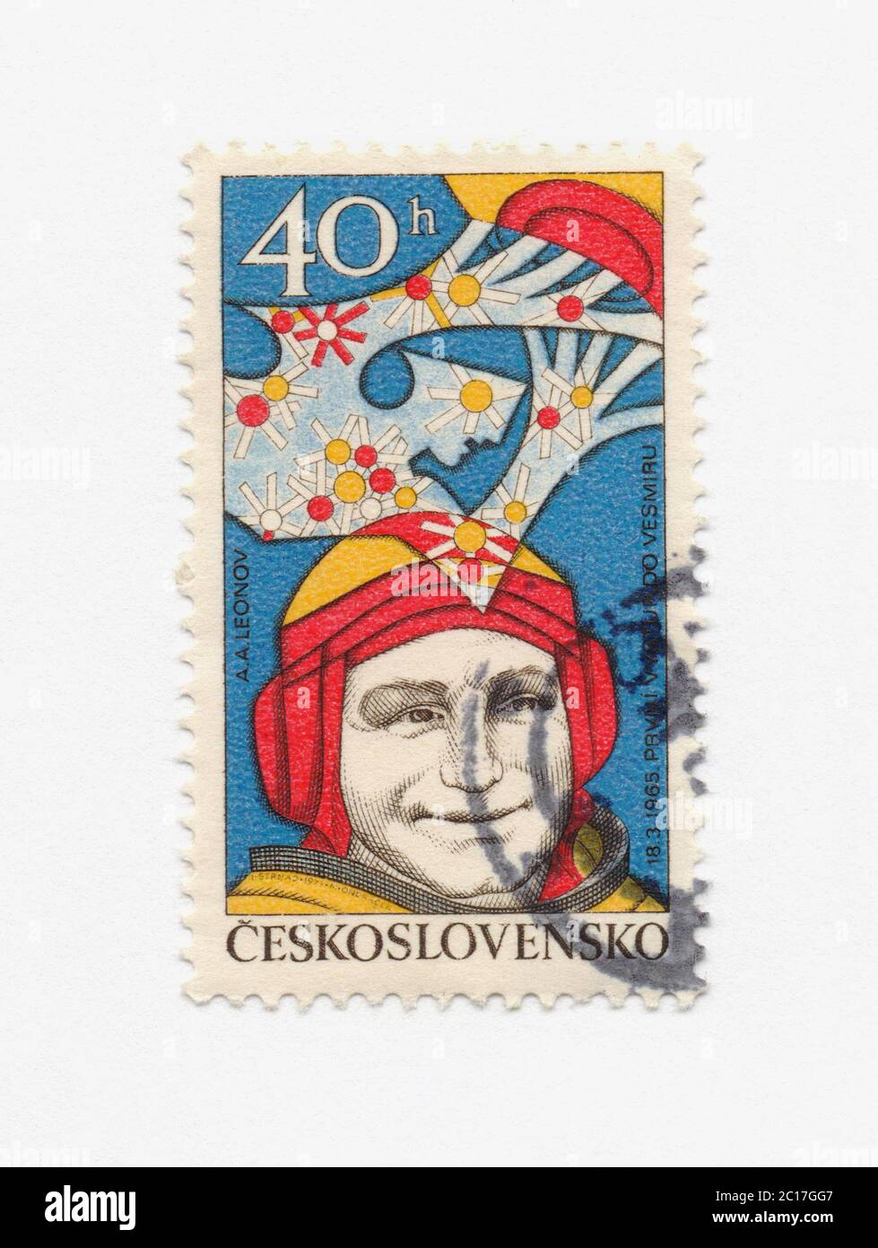 Postage stamp Alexei Leonov, soviet astronaut, Czechoslovakia 1977 ...