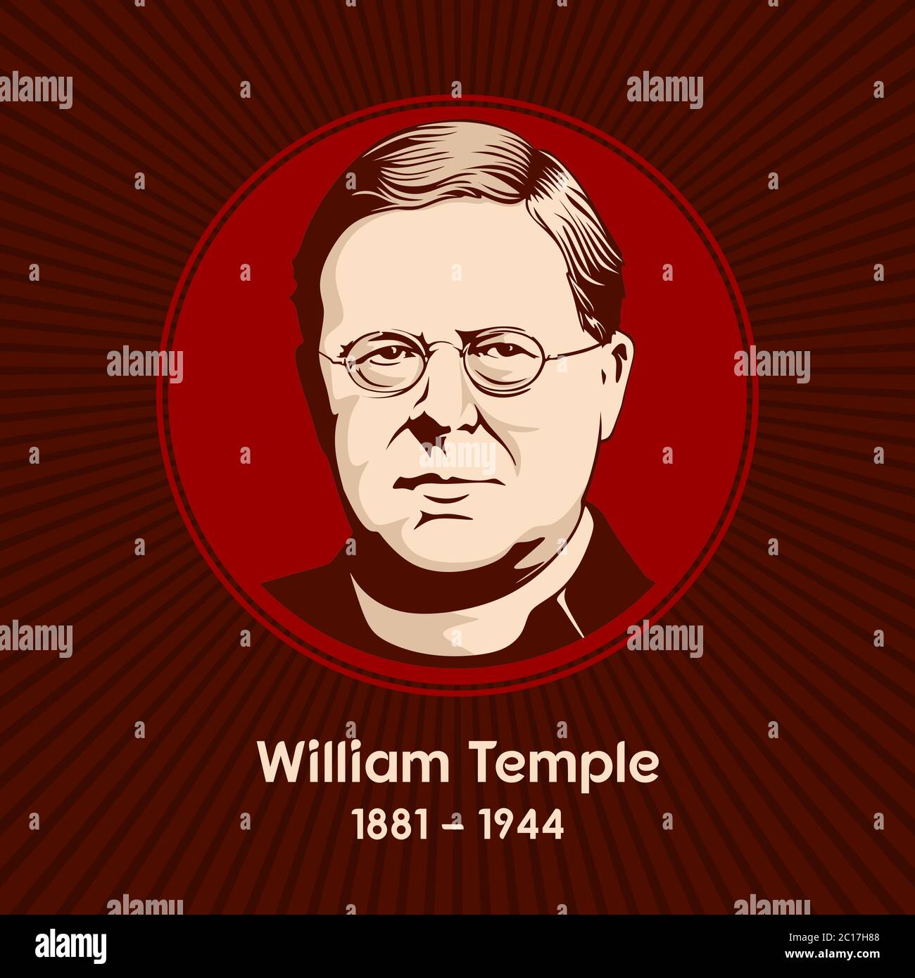 William Temple (1881-1944) was an English Anglican priest, who served as Bishop of Manchester (1921-1929), Archbishop of York (1929-1942) and Archbish Stock Vector