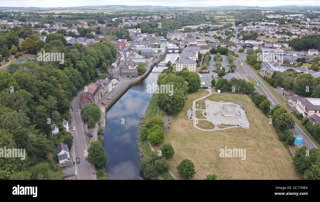 Aerial view of Haverfordwest,Pembrokeshire, Wales, UK Stock Photo