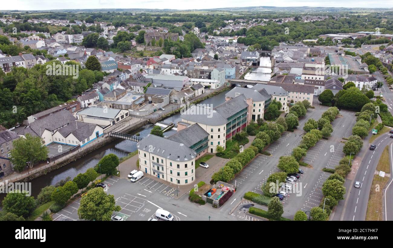 Aerial view of Haverfordwest,Pembrokeshire, Wales, UK Stock Photo