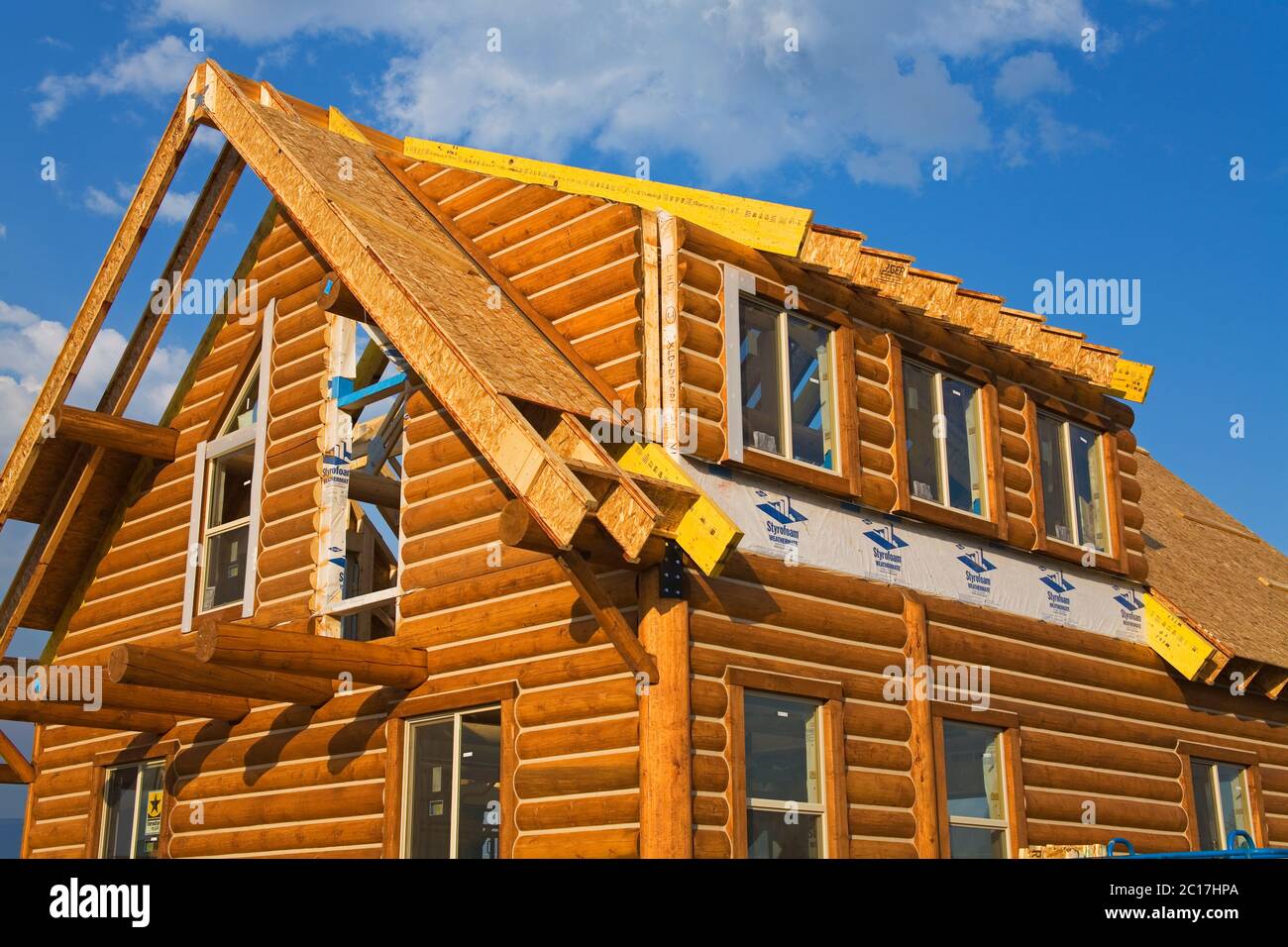 Log Home Construction, Kalispell City, Montana, USA Stock Photo Alamy