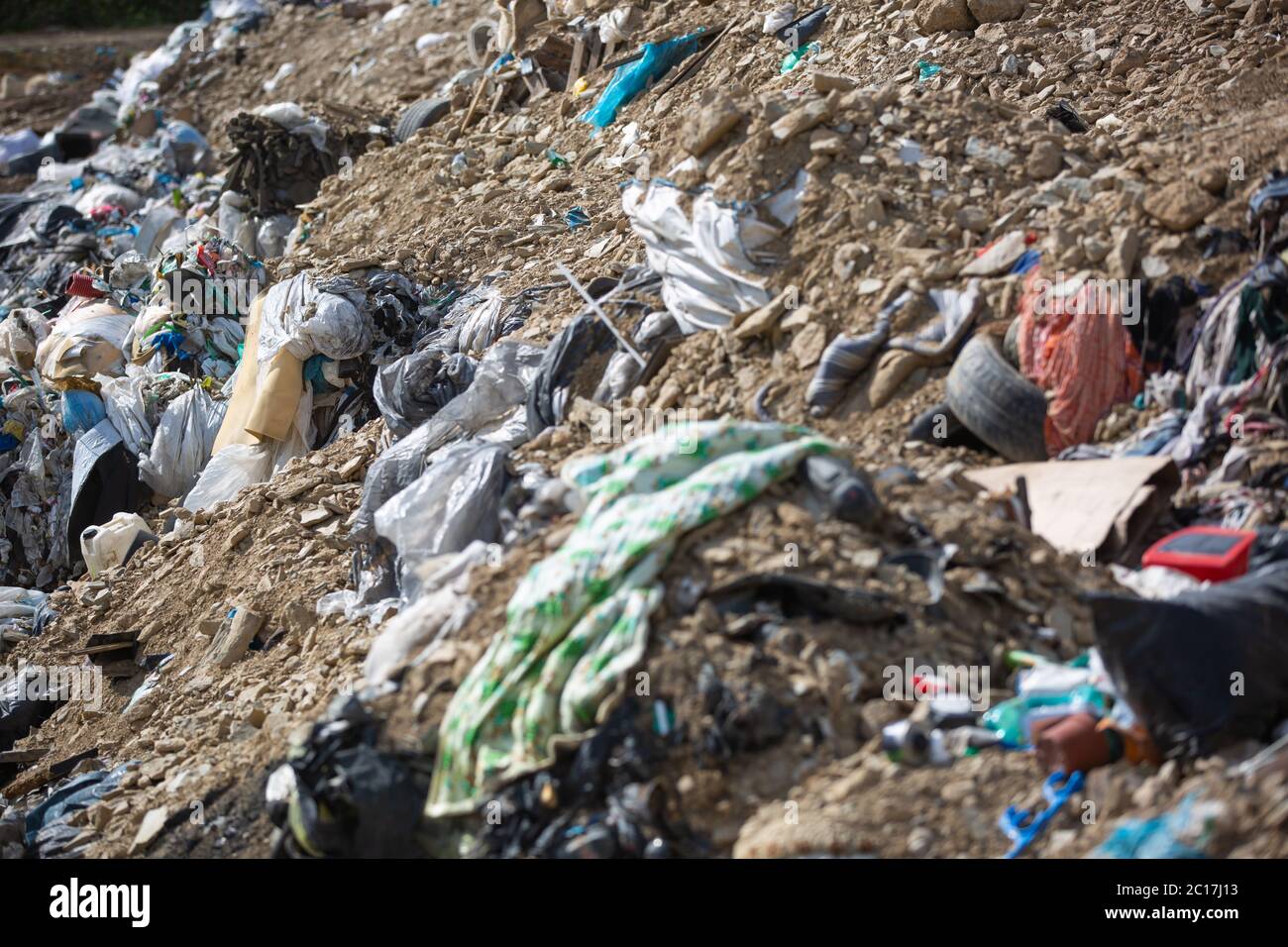 Garbage dump pile in a trash dump or landfill, gabage from household ...