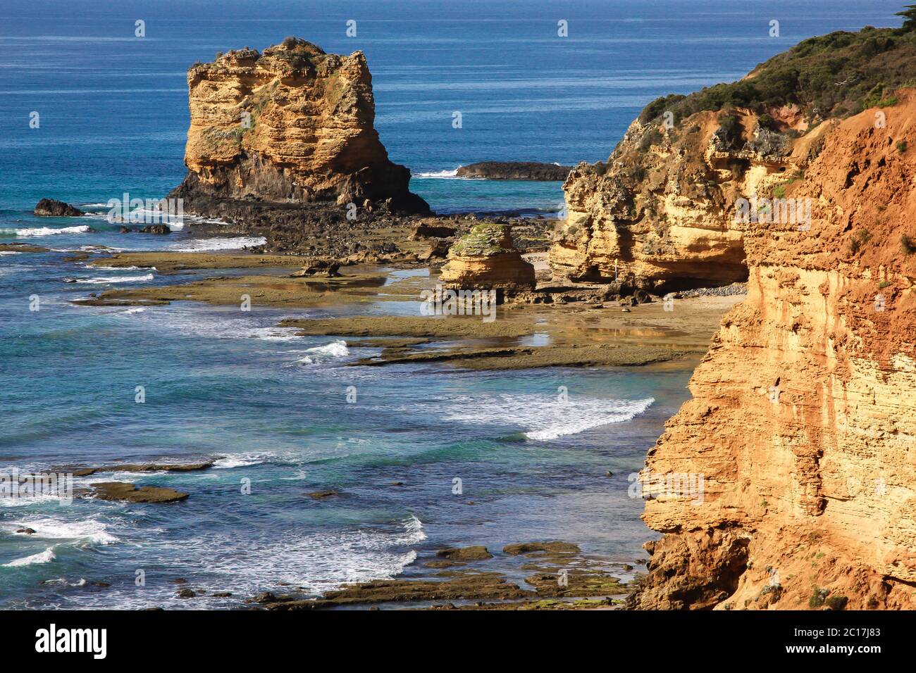 View of scenic coastline, Great Ocean Road in the afternoon, Victoria, Australia Stock Photo