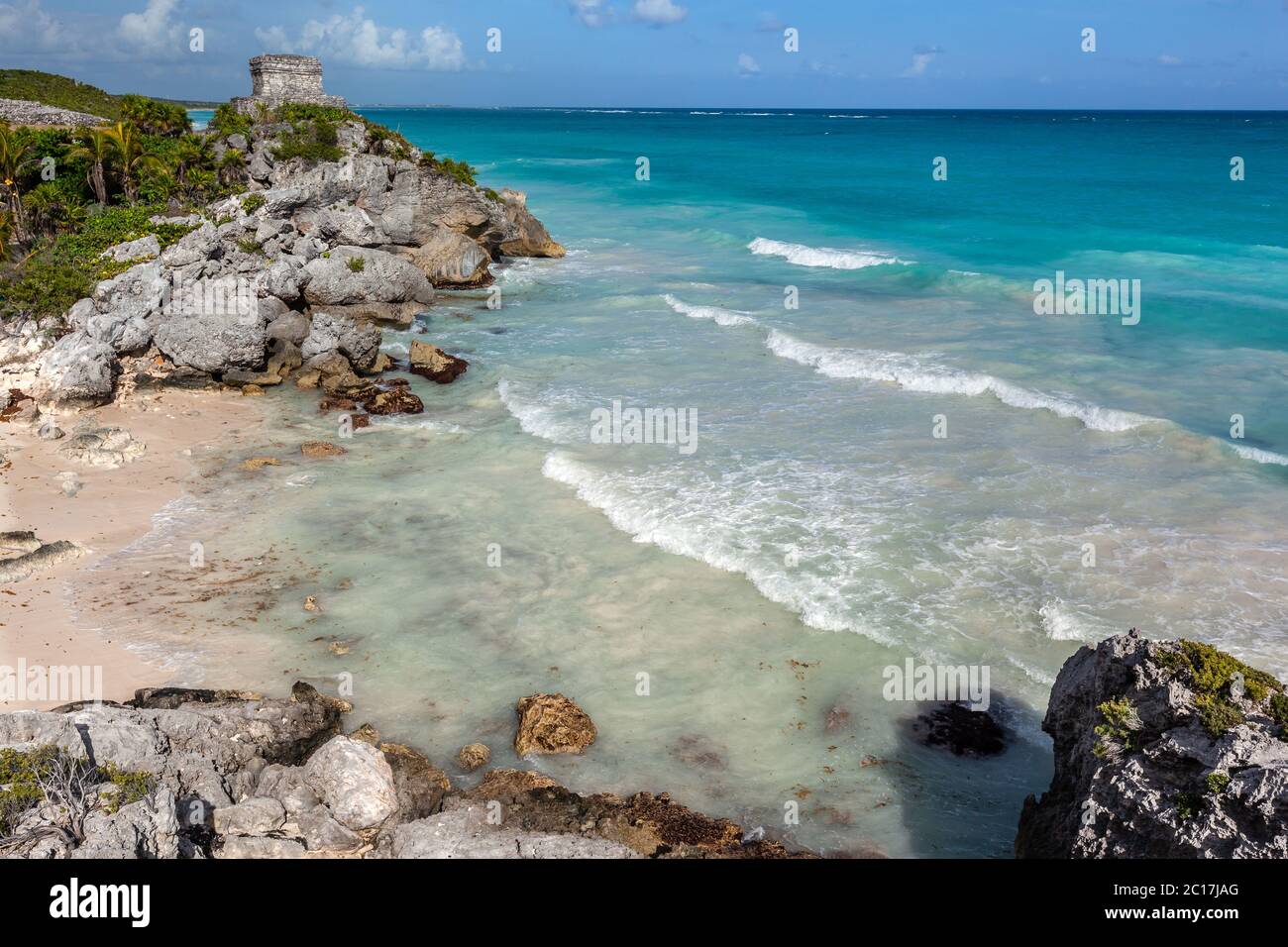Mayan ruins over Caribbean Sea Stock Photo