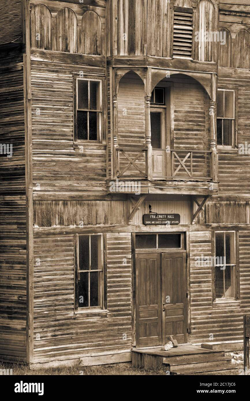Fraternity Hall, Elkhorn Ghost Town State Park, Boulder, Helena Region, Montana, USA Stock Photo