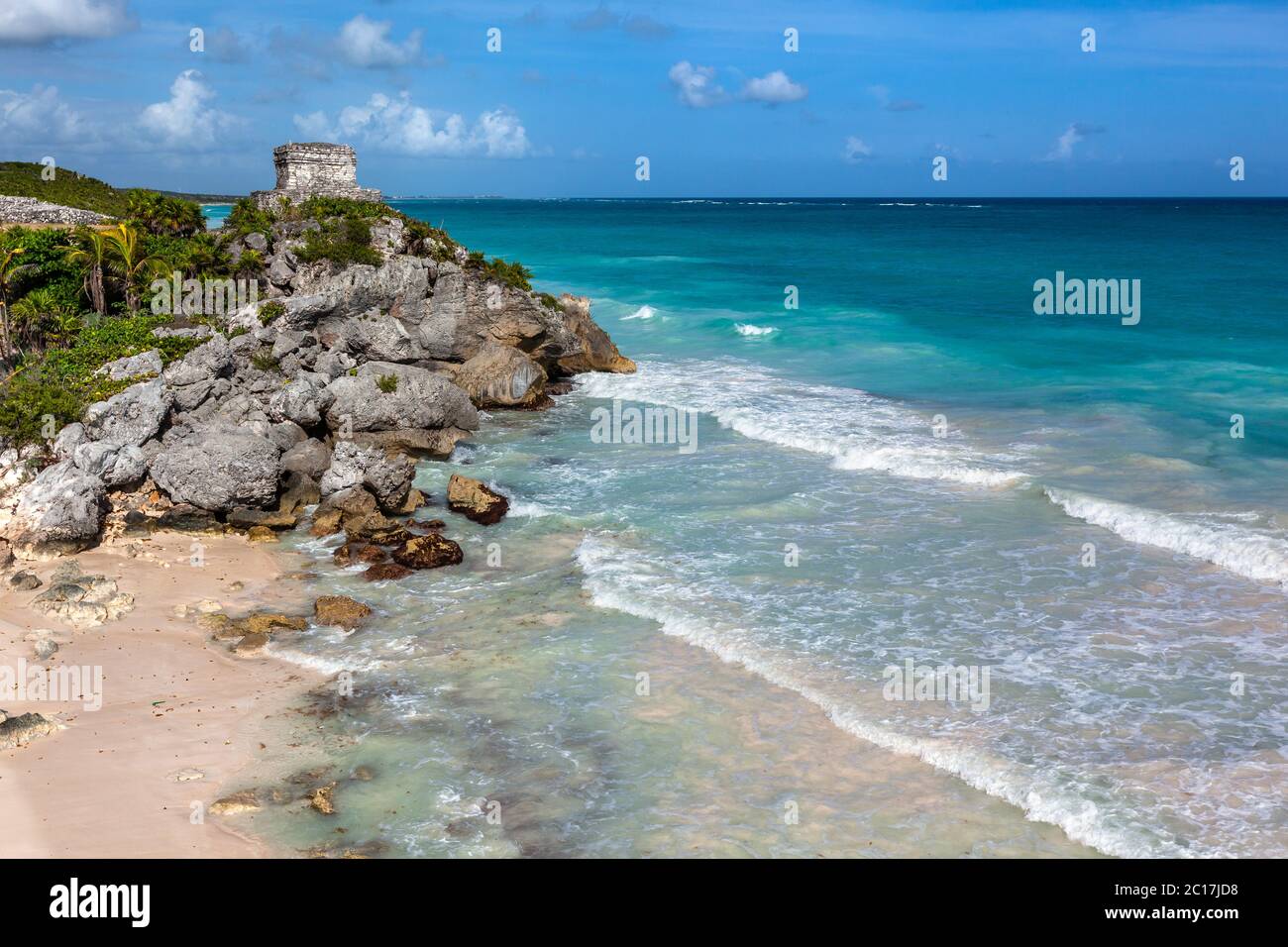 Mayan ruins over Caribbean Sea Stock Photo