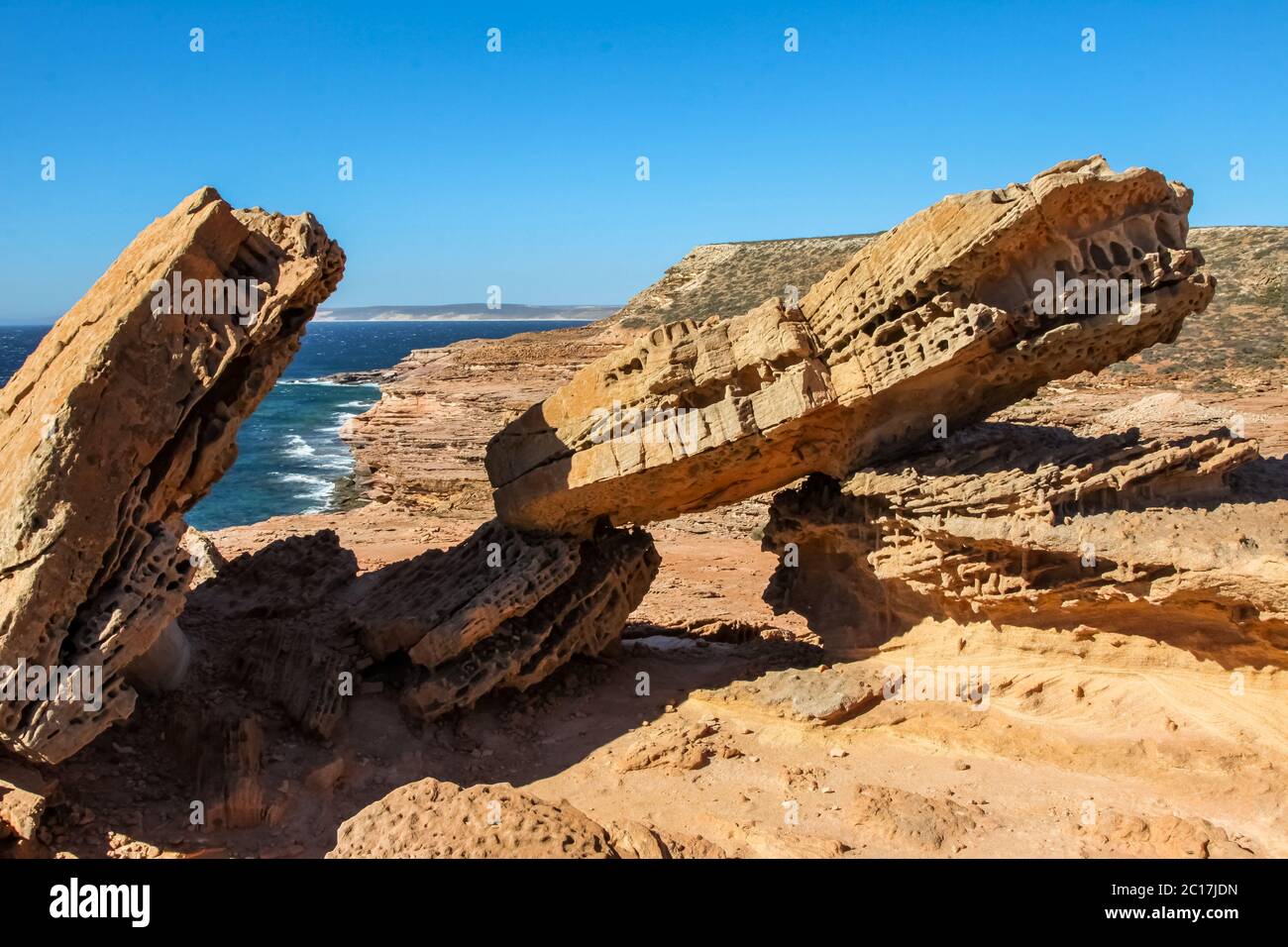 Pot Alley - scenic rock formations along the coastline,  Kalbarri National Park, Western Australia Stock Photo