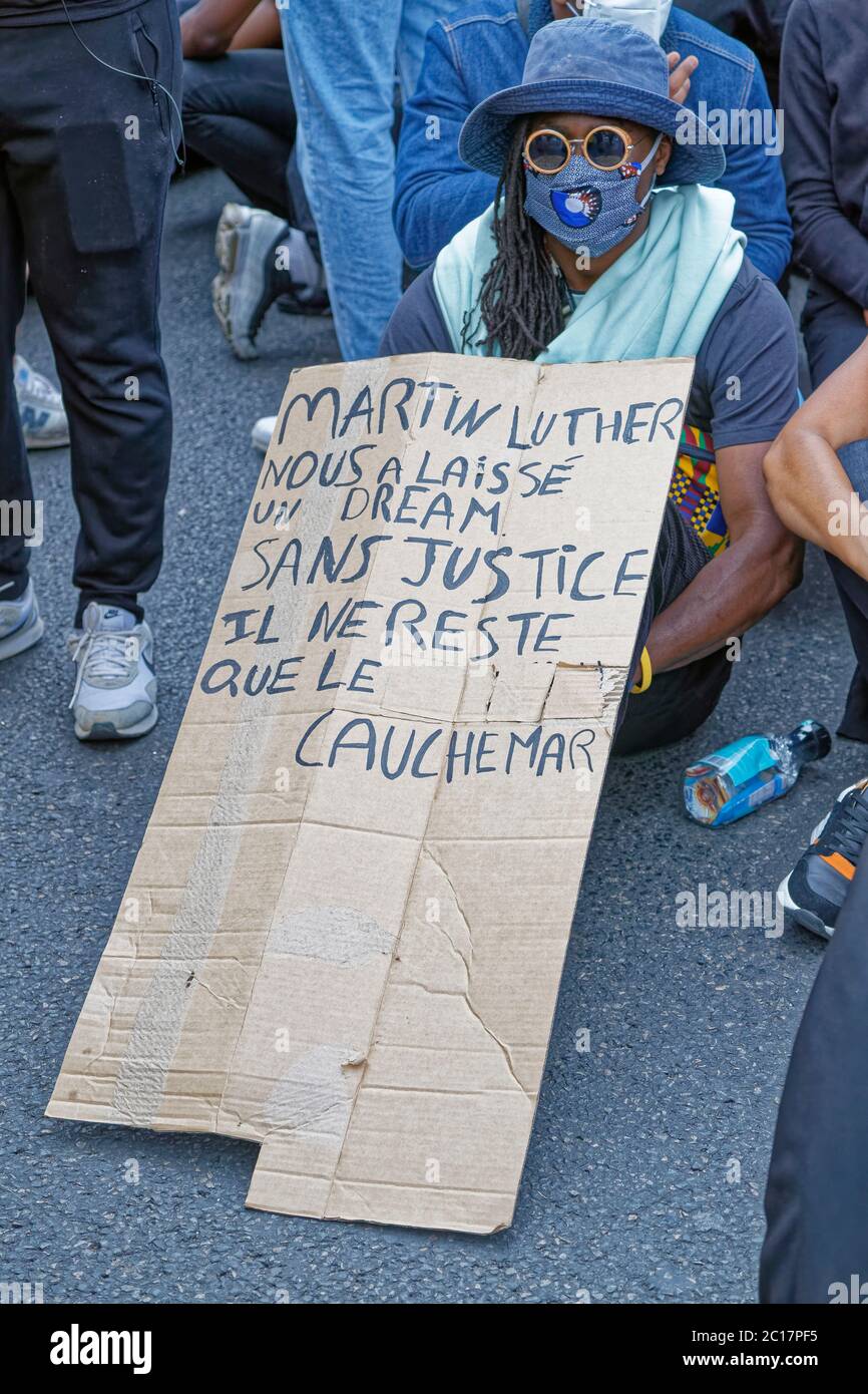 Paris, France. 13th June, 2020. Demonstration organized by the Adama Committee for Adama Traore Place de la République on June 13, 2020 in Paris. Stock Photo