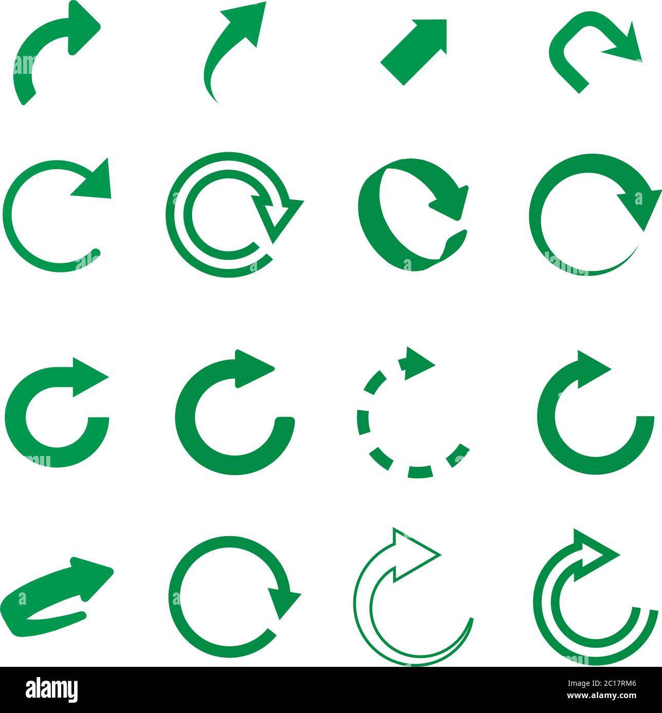 Set of green vector refresh and recycling arrows for web. COLLECTION OF ICONS. Stock Vector