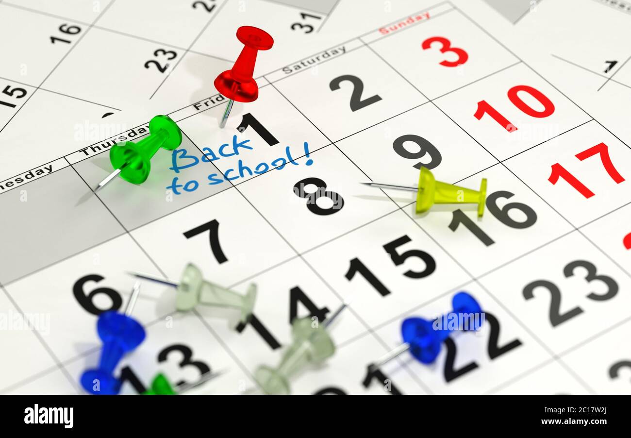 Red pin marking the important day on a calendar Stock Photo