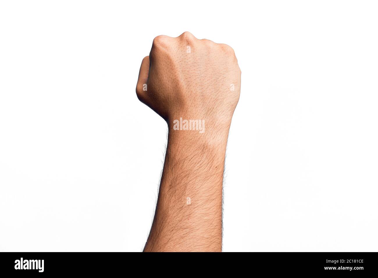 Hand Using Force Hand of caucasian young man showing fingers over isolated white ...
