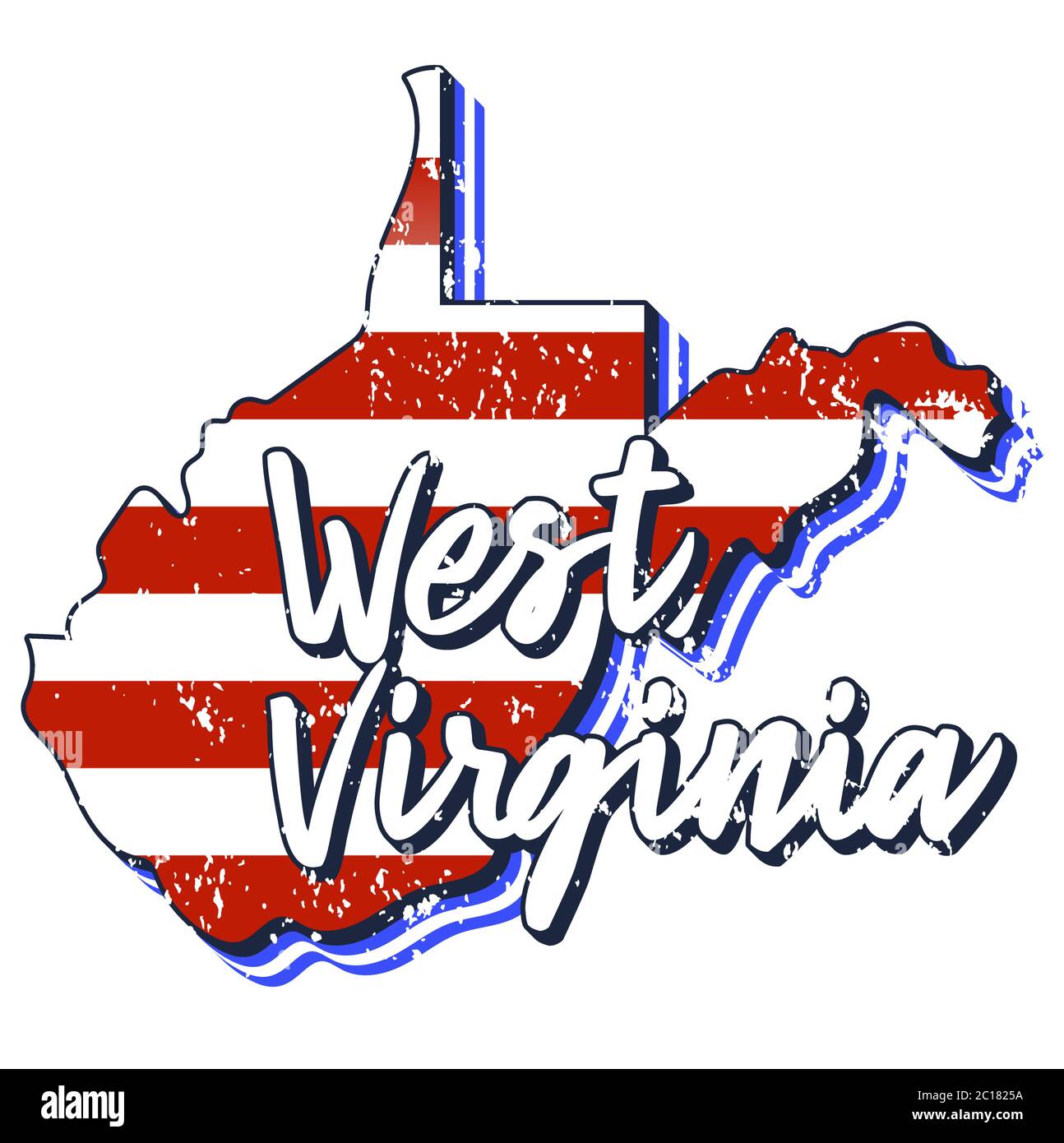 American flag in west virginia state map. Vector grunge style with Typography hand drawn lettering west virginia on map shaped old grunge vintage Amer Stock Vector