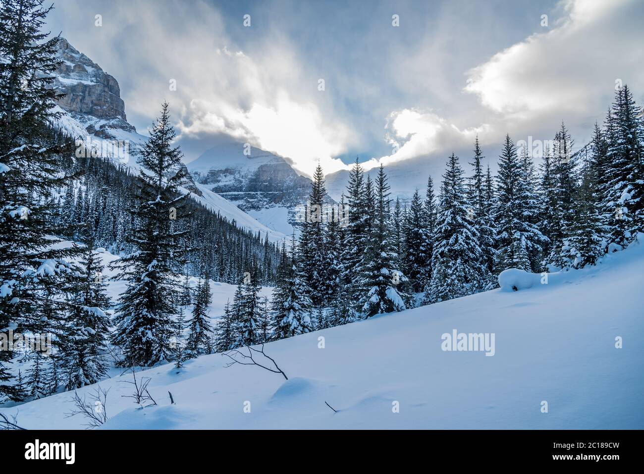 Lake Louise in Banff Park in winter time, Alberta, Canada Stock Photo ...