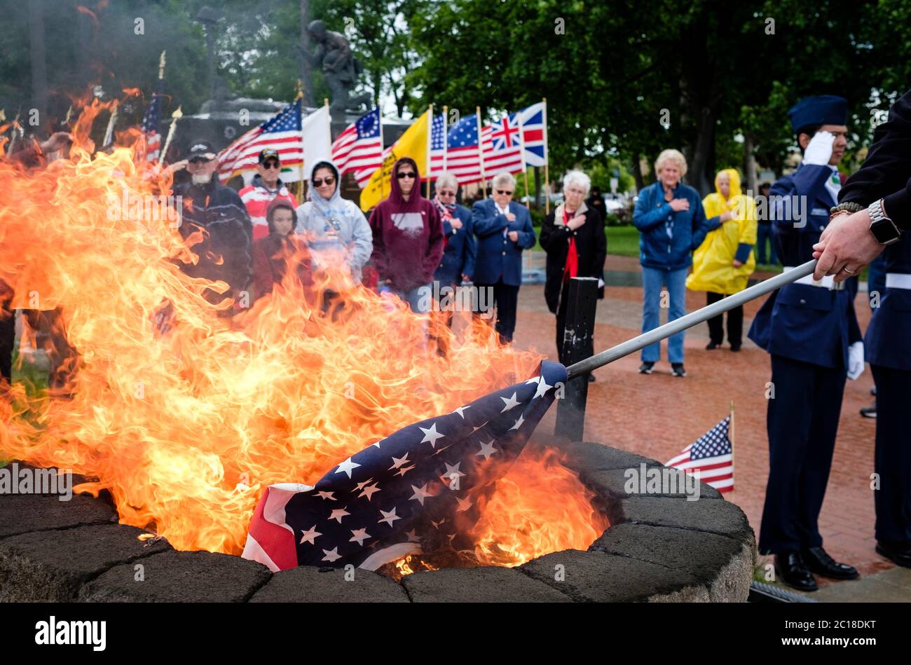 Kalispell, Montana, USA. 14th June, 2020. The Flag Day ceremony at the