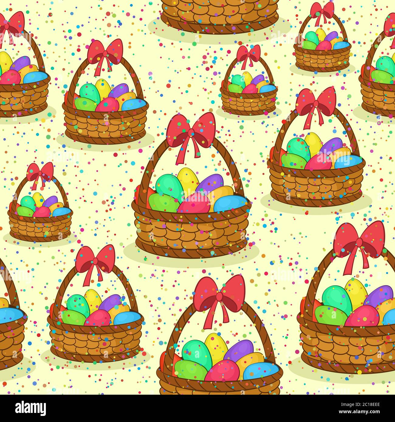 Seamless, Basket with Easter Eggs Stock Photo