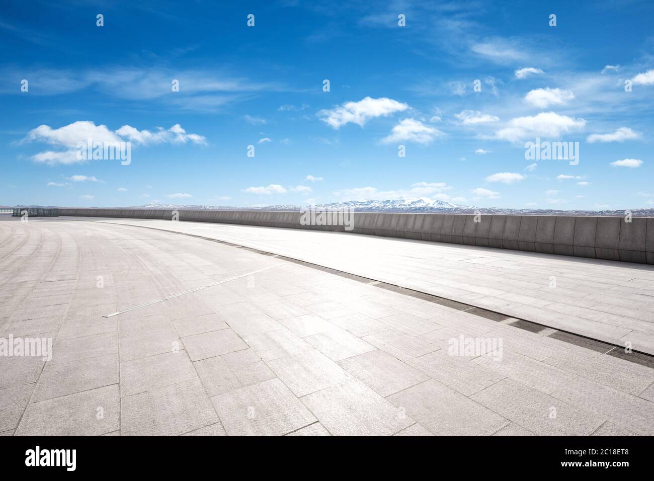 empty marble floor with snow mountains Stock Photo