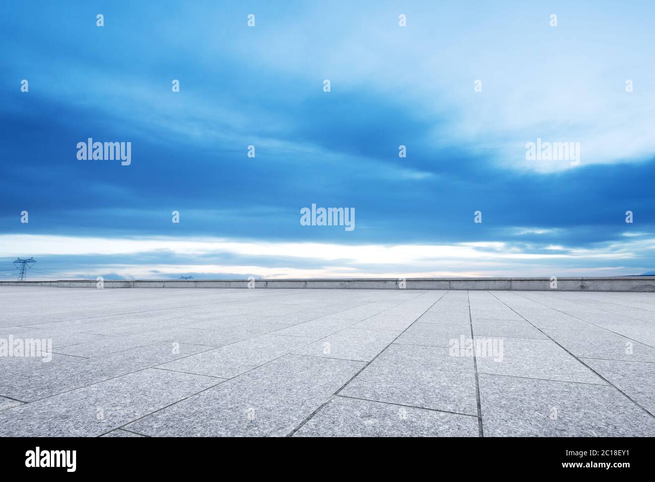 empty marble floor with snow mountains Stock Photo