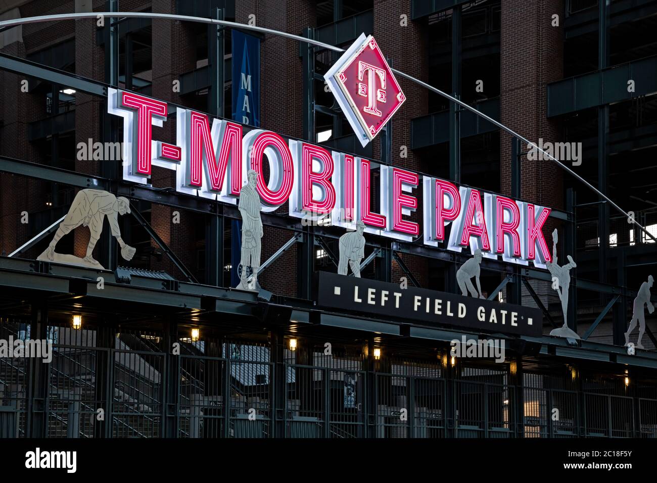 WA16774-00...WASHINGTON - Left Field entrance gate to T-Mobile Park, the home field stadium of the Seattle Mariners baseball team. 2019 Stock Photo