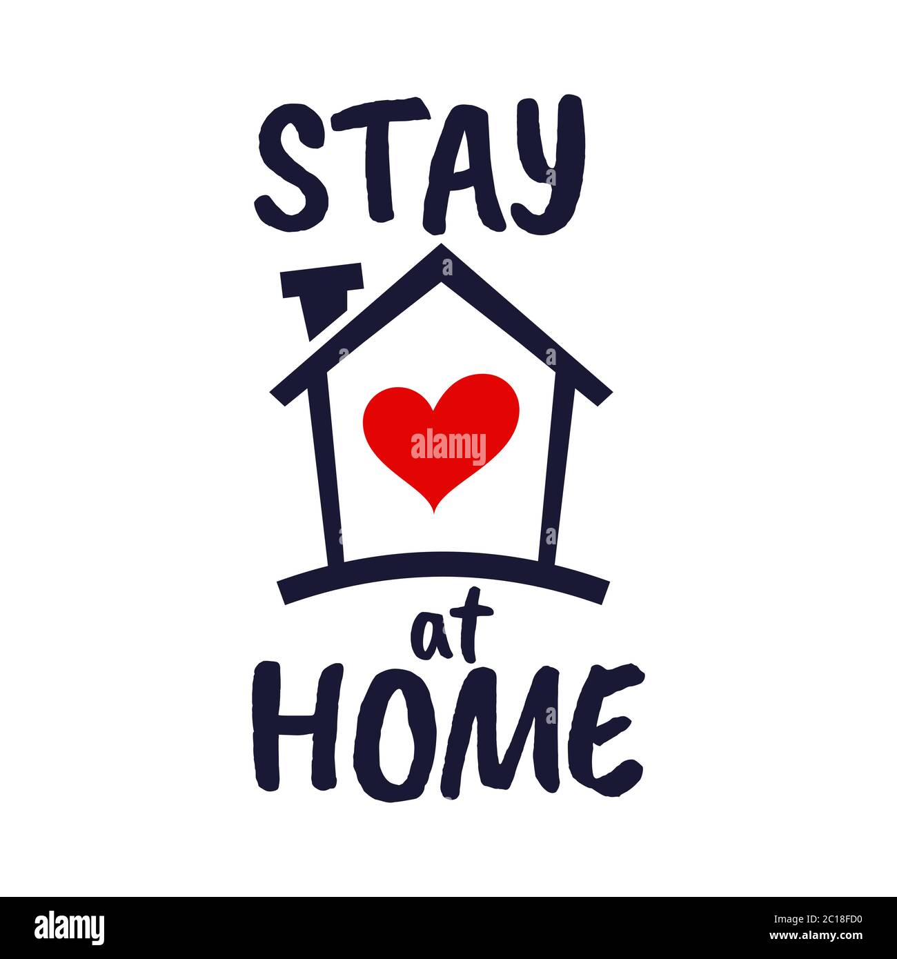 vector illustration of typography of 'Stay at Home' with a house and heart icon. Suitable for self-quarantine campaign and prevention of COVID-19. Stock Vector