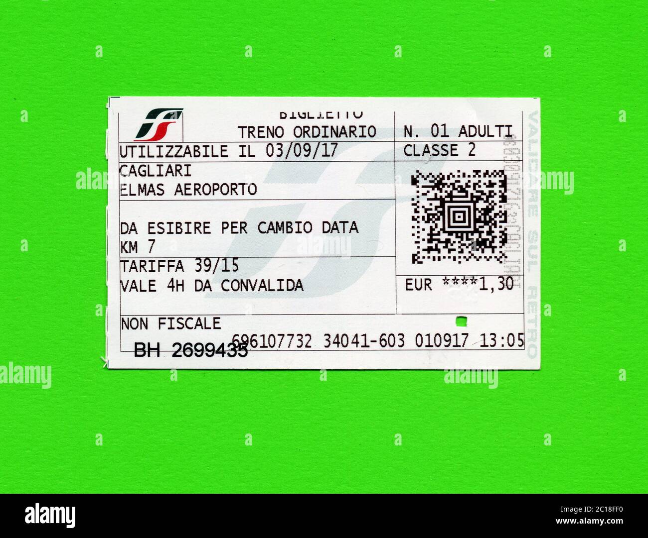 Italian train ticket for Cagliari airport Stock Photo