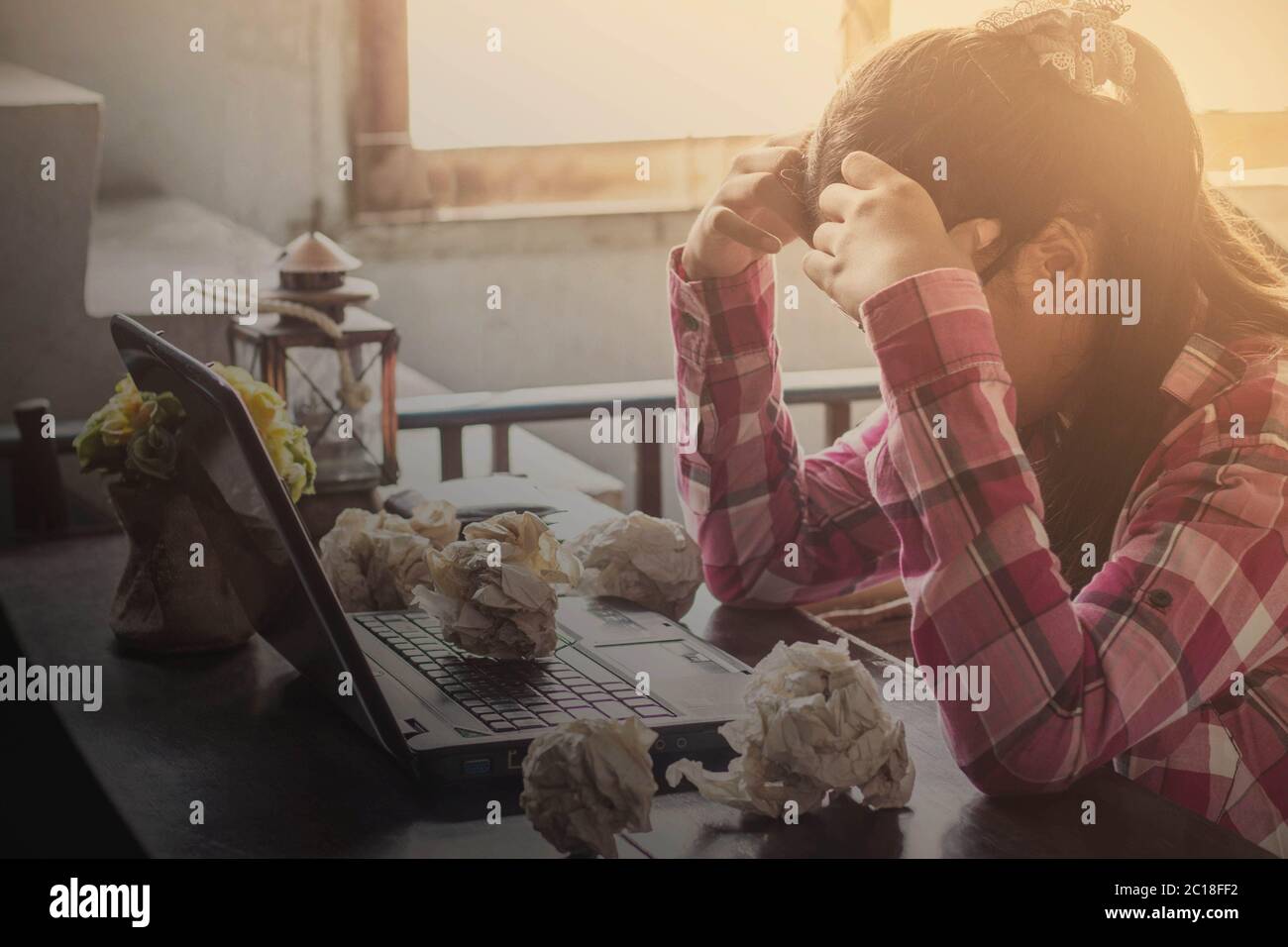 women with stress at work Stock Photo