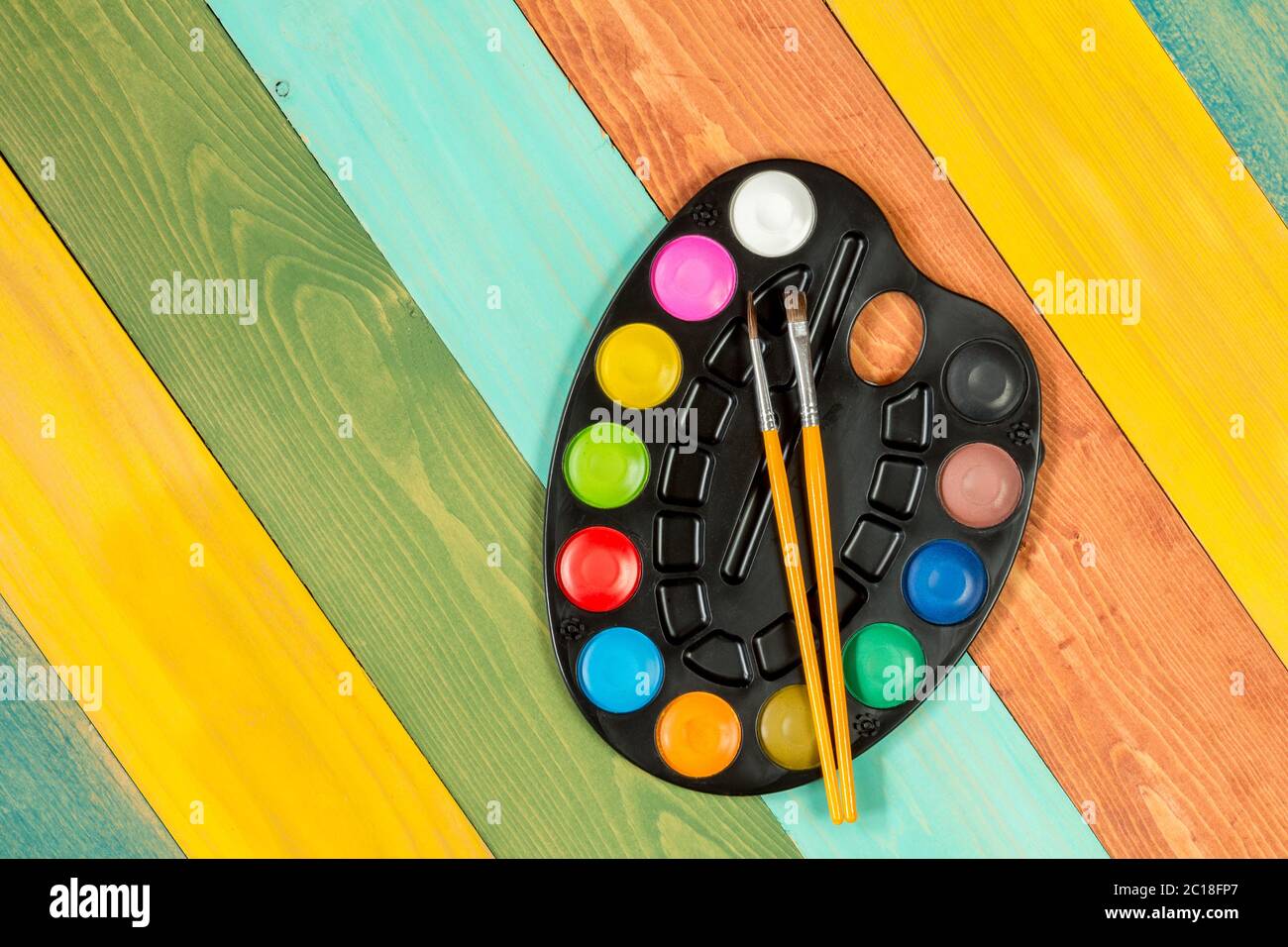 Watercolor paint with brushes Stock Photo Alamy