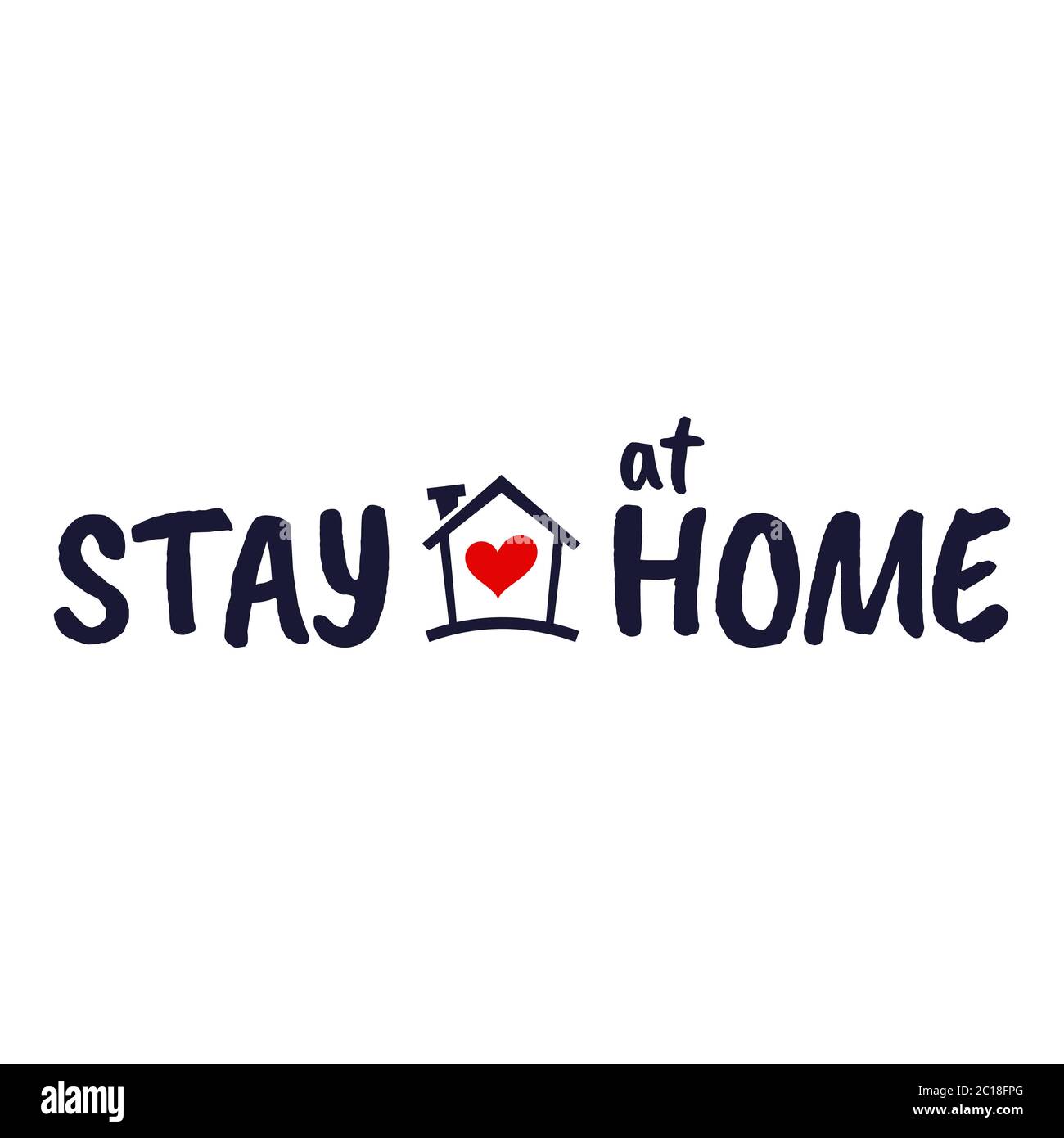 vector illustration of typography of 'Stay at Home' with a house and heart icon. Suitable for self-quarantine campaign and prevention of COVID-19 Stock Vector
