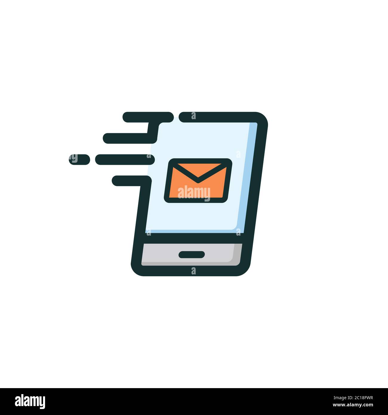 Sending message using smartphone icon. Suitable for design element of multimedia messaging technology facilities in smartphone system. Stock Vector