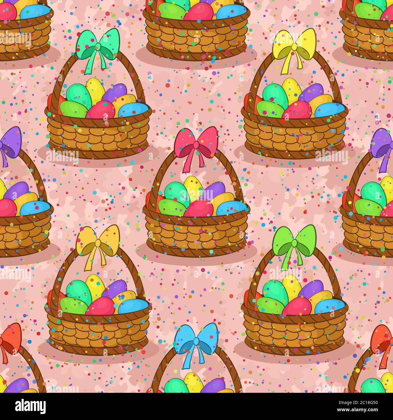 Seamless, Basket with Easter Eggs Stock Photo
