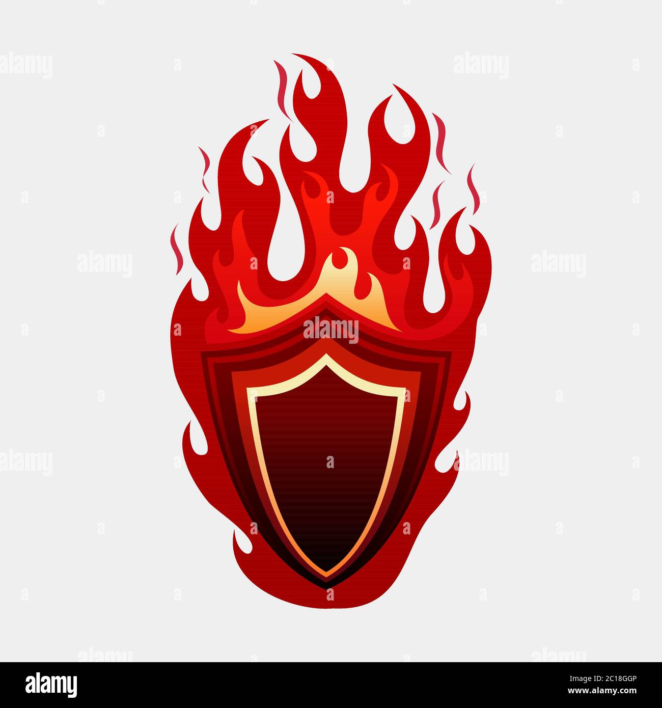vector illustration of a shield burning in fire. Suitable for illustration of the spirit of defense, resistance, sports strength, and energy companies Stock Vector