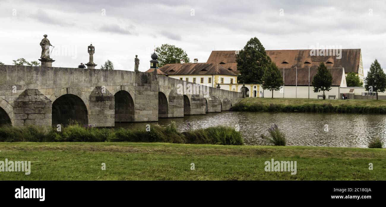 Bridge to the Fischhof,Tirschenreuth, Upper Palatinate, Bavaria, Germany Stock Photo