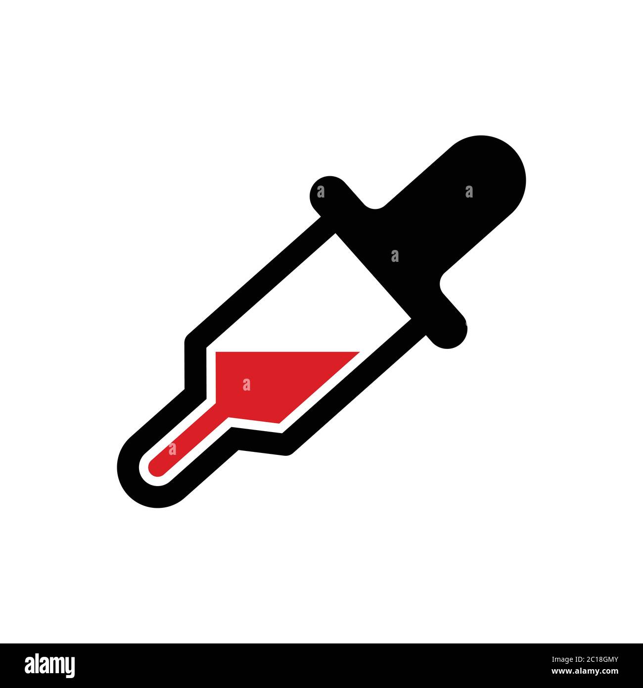 Simple flat minimalist pipette icon with medical liquid inside. Health and medication pipette symbol Silhouette. Stock Vector