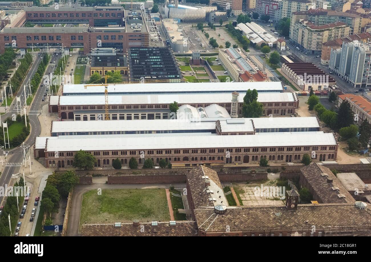 Aerial view of OGR (Officine Grandi Riparazioni) train repair shop in Turin Stock Photo
